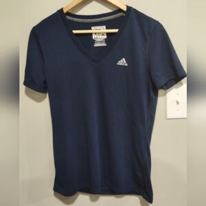 Adidas Women's Dark Blue V-Neck Ultimate Tee, Climalite, Size Medium